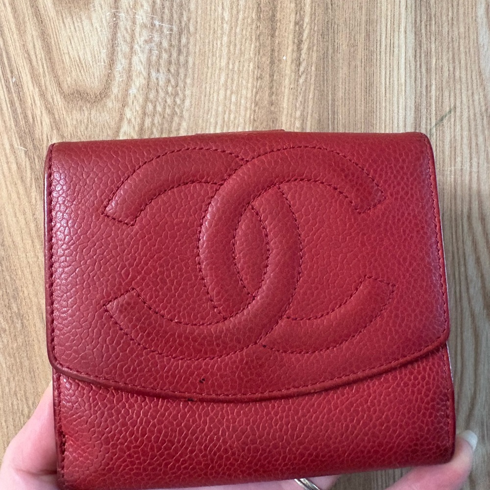 Auth CHANEL Classic Red Leather Wallet